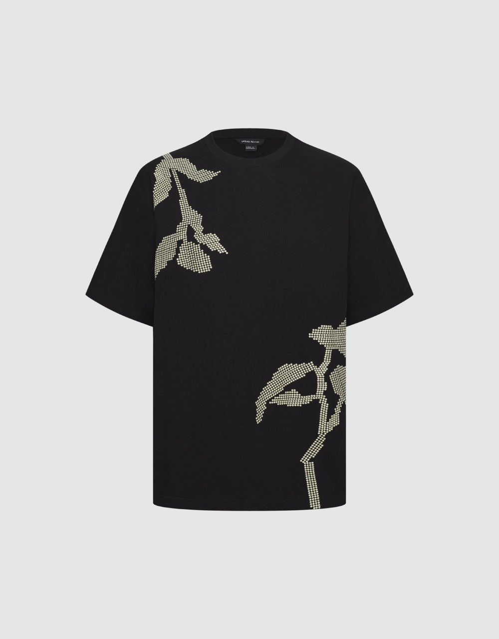 Urban Revivo Fashion Flower Printed Crew Neck T-Shirt, Black / Xs