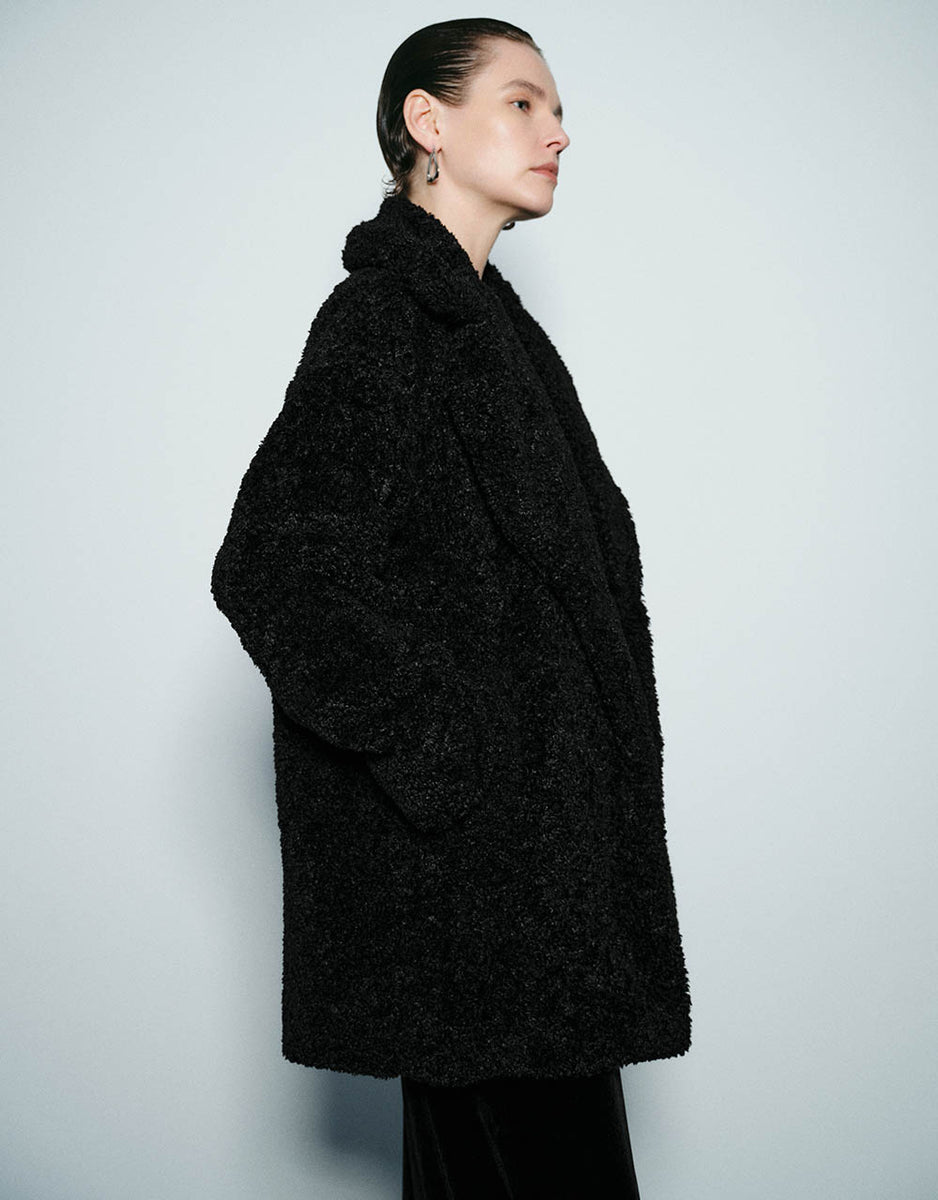 Notch Lapel Longline Furry Coat – Urban Revivo