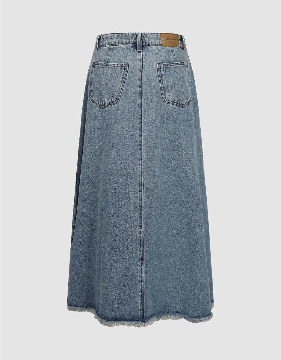 Midi A-Line Denim Skirt – URBAN REVIVO