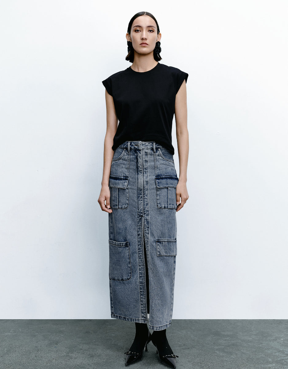 Multi-Pocket Midi Denim Skirt – Urban Revivo