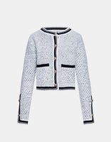 Contrast Trim Tweed Button Front Cardigan W_Knitted Cardigans Urban Revivo Fashion Grey Checkered L 