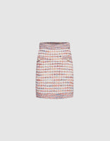 Contrast Trim Colorful Tweed Knitted Skirt