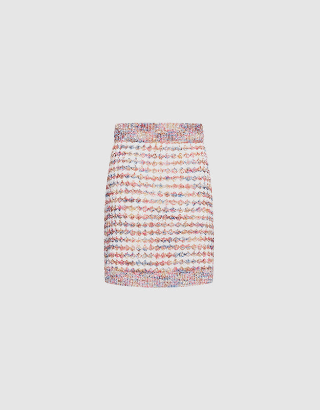 Contrast Trim Colorful Tweed Knitted Skirt