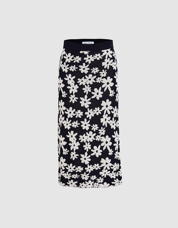 Floral Print Knit Skirt W_Knitted Skirts Urban Revivo Fashion Multi-Color XXS 