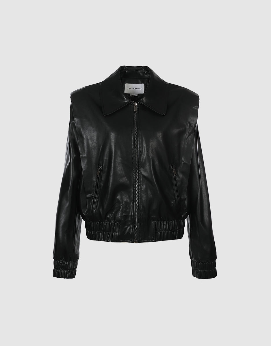 Faux Leather Zippered Jacket – Urban Revivo